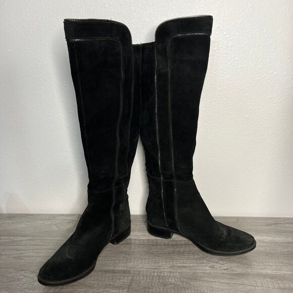 Karl Lagerfeld Suede Under the Knee Zipper Detail Tall Boots Black Size 7 - Picture 4 of 11